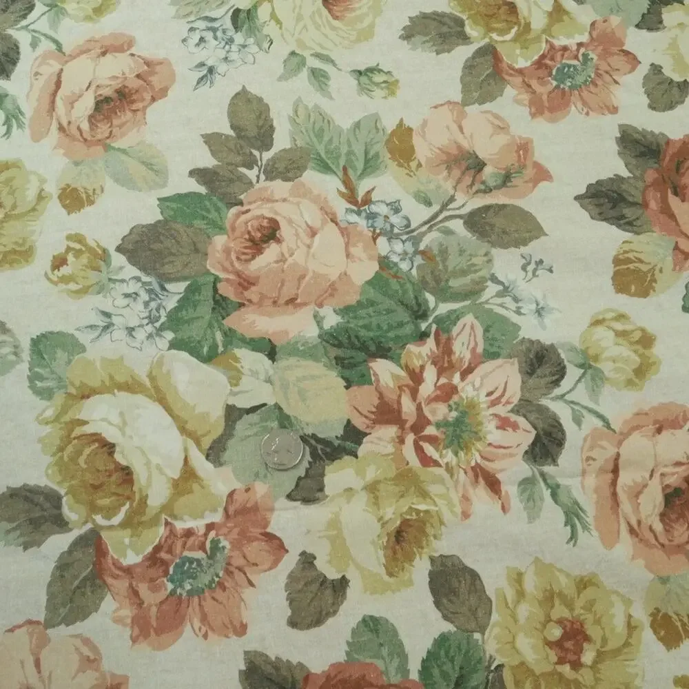 Pottery Barn Full Queen Rita Floral Duvet Cover Linen Blend Cabbage Rose Cottage
